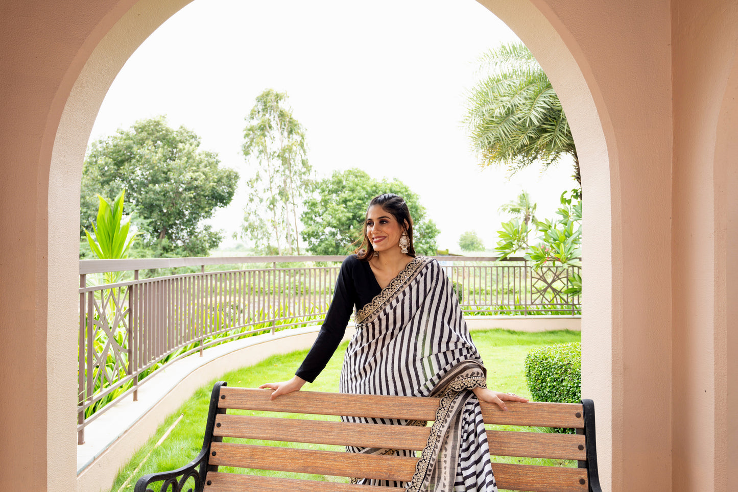 Striped Tussar Saree with Gold Border zoomed