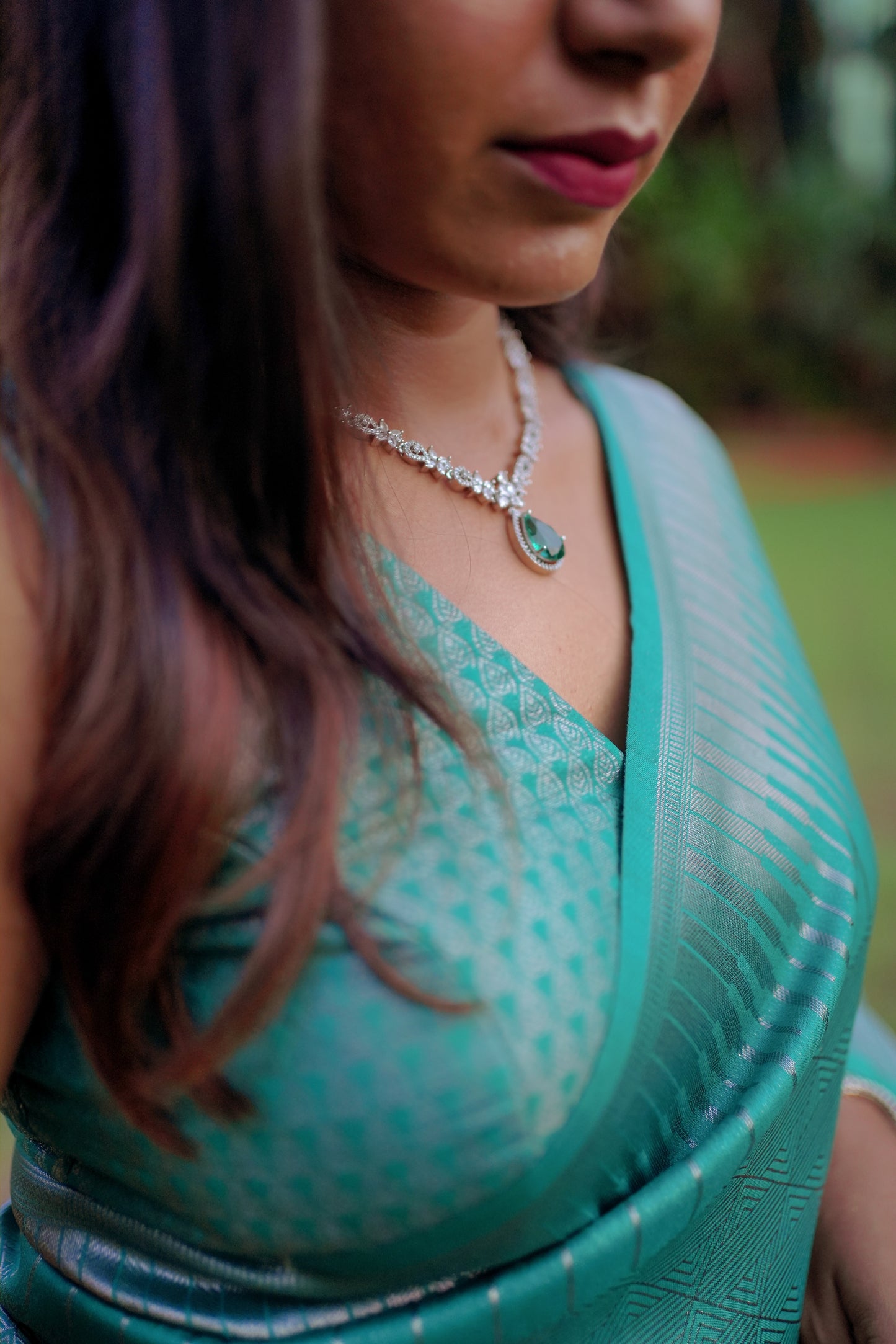 Teal Green Soft Tissue Saree front sidee
