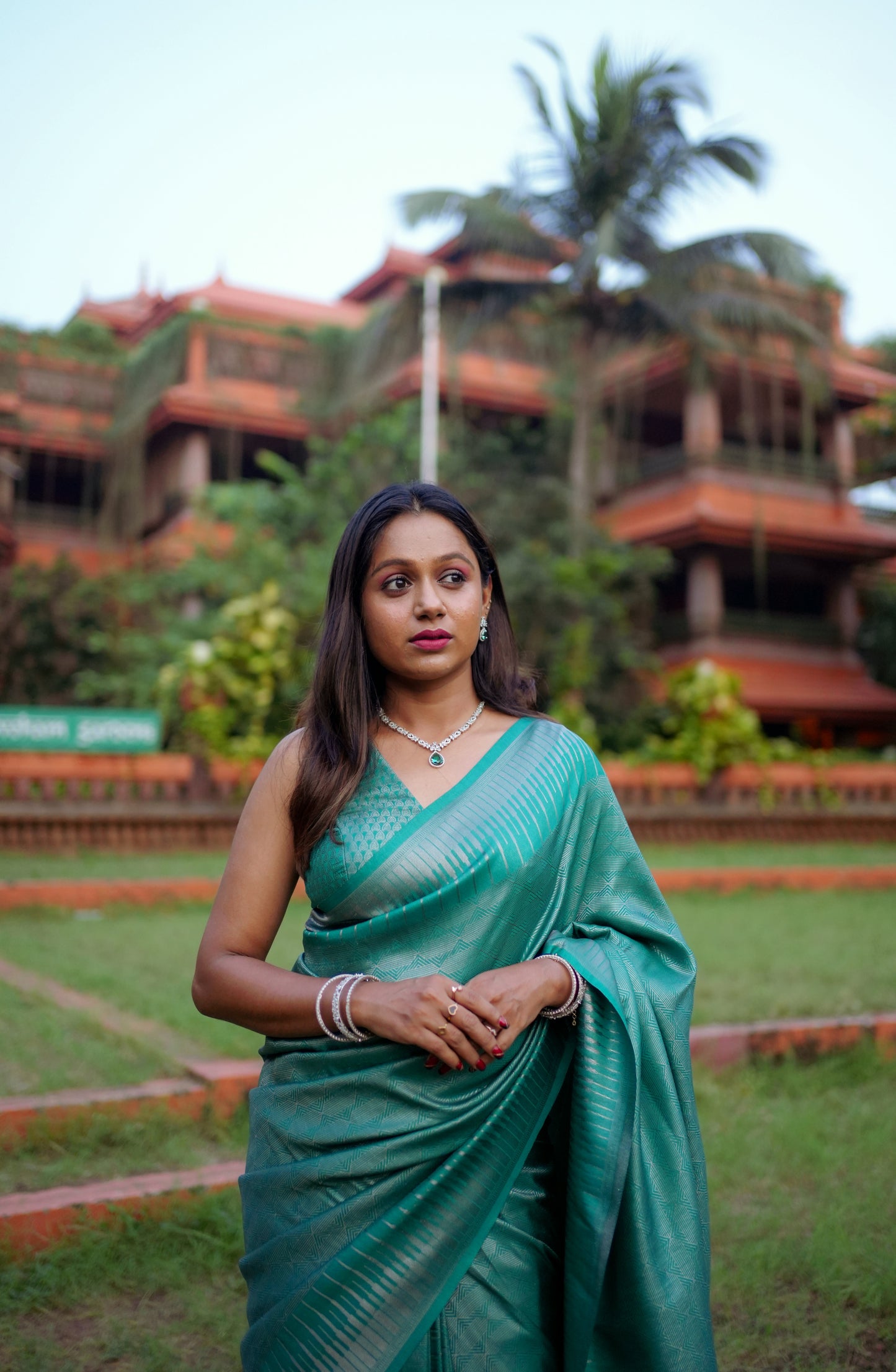 Teal Green Soft Tissue Saree wide pic