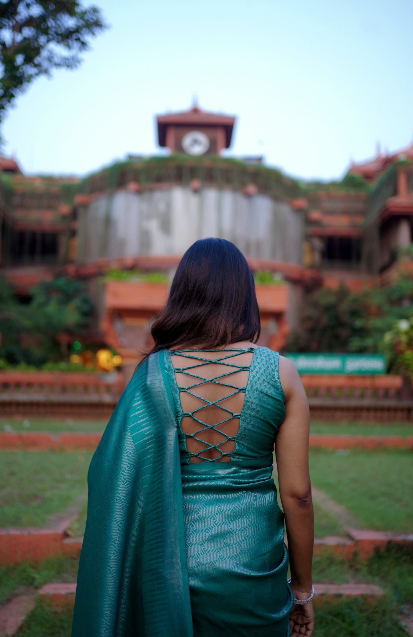 Teal Green Soft Tissue Saree back side