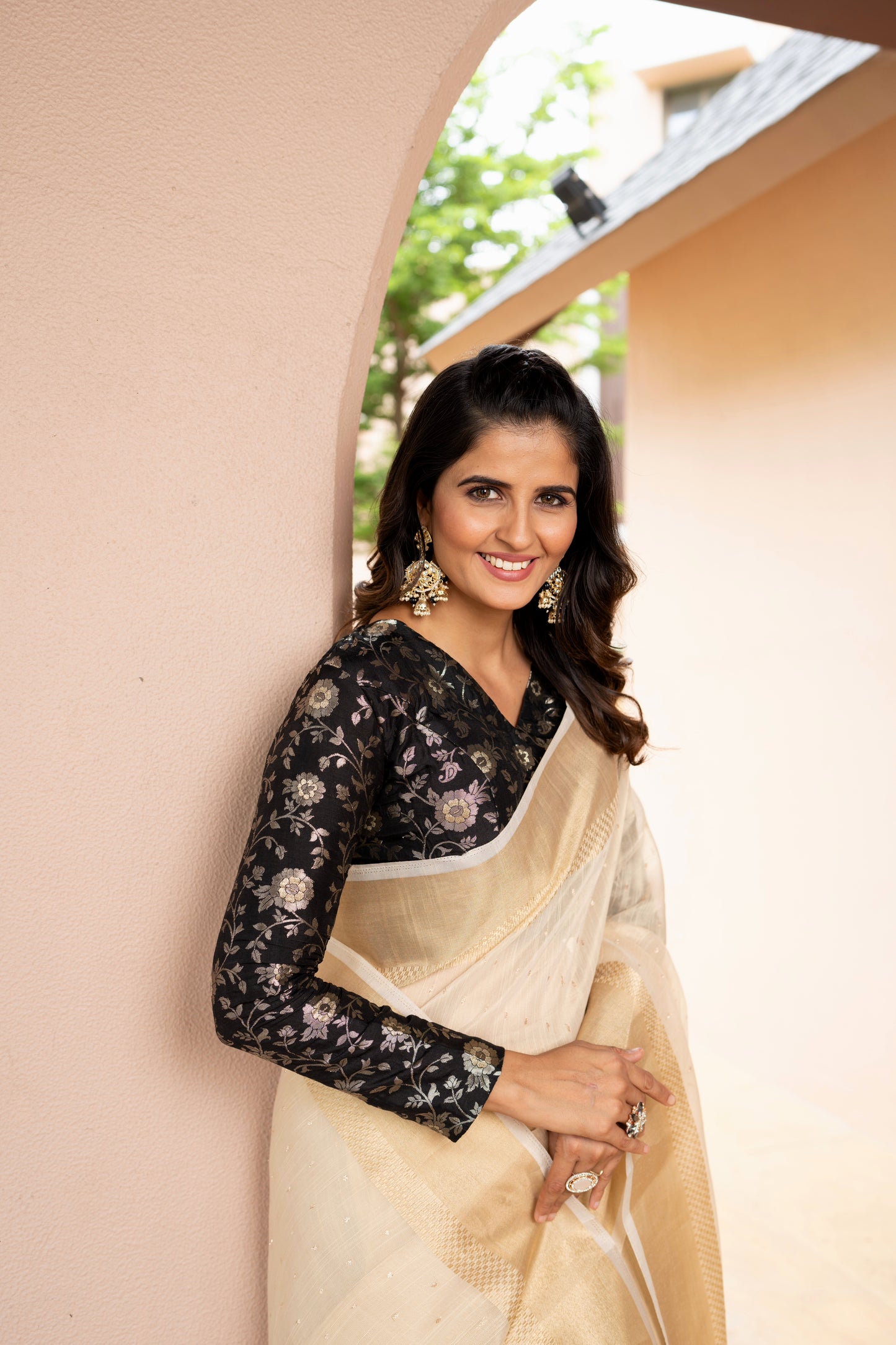 Tissue Silk Saree with Banaras Blouse zoomed