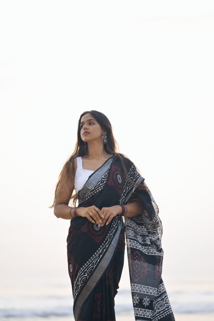 Traditional block-print saree.
