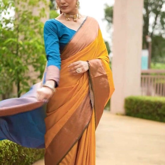 Banarasi Jacquard Saree in Yellow and Blue video