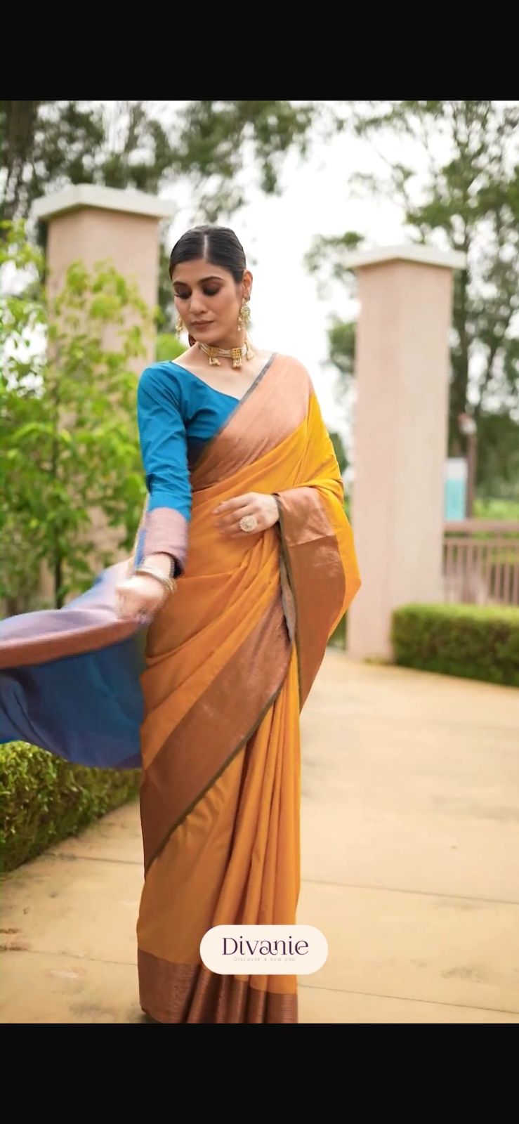 Banarasi Jacquard Saree in Yellow and Blue video